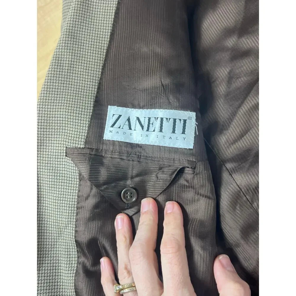 Zanetti Italian Blazer Merino Wool Vintage Mens Size 50‎ R Houndstooth Pattern